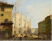Giovanni Migliara Veduta di piazza del Duomo in Milano Sweden oil painting artist